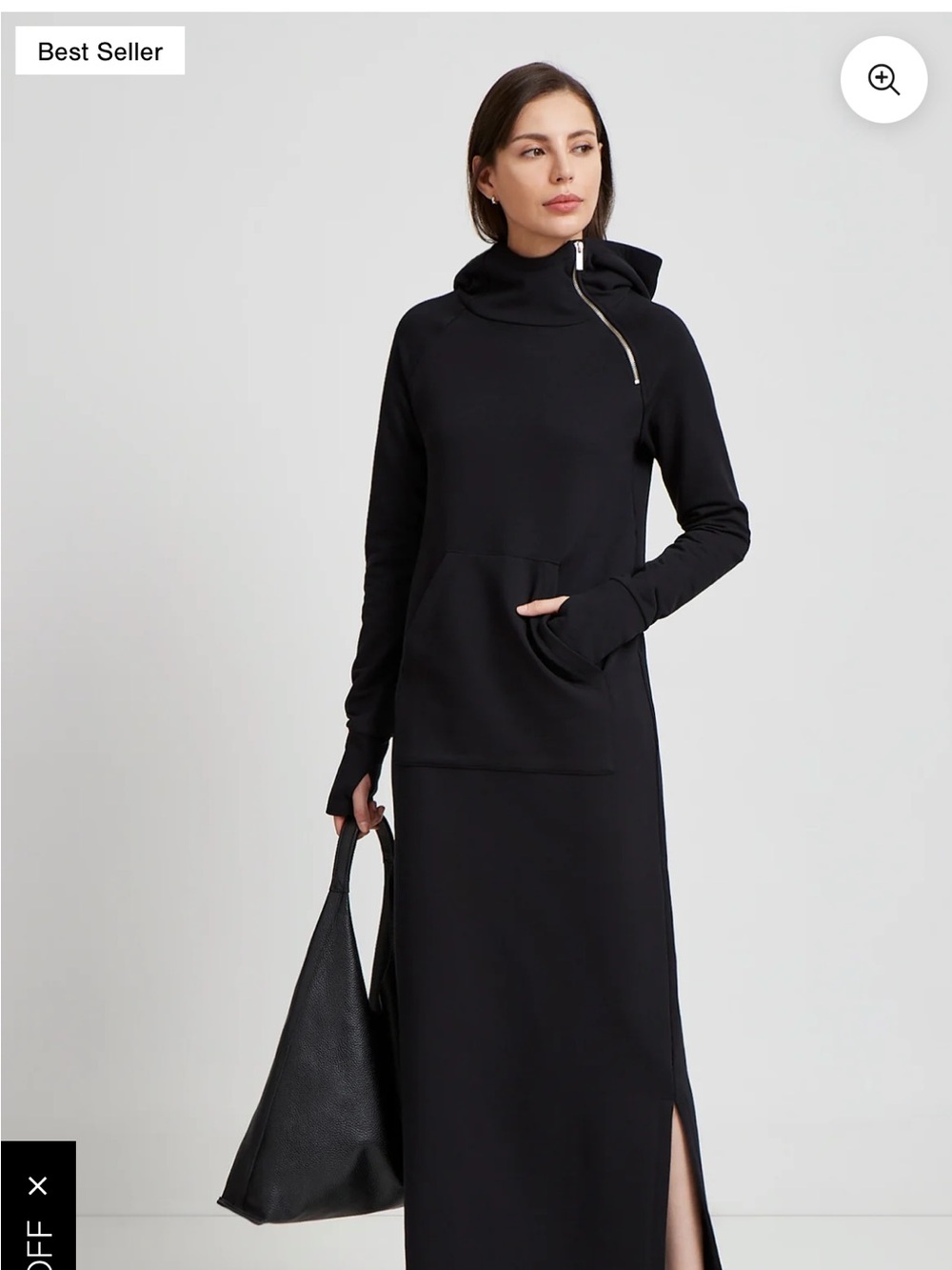 Black Hooded Long Sleeve Maxi Dress with Side Slit